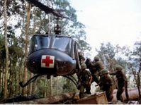 Hovering Vietnam UH-1H Dustoff loading wounded remote lz mountain field.JPG